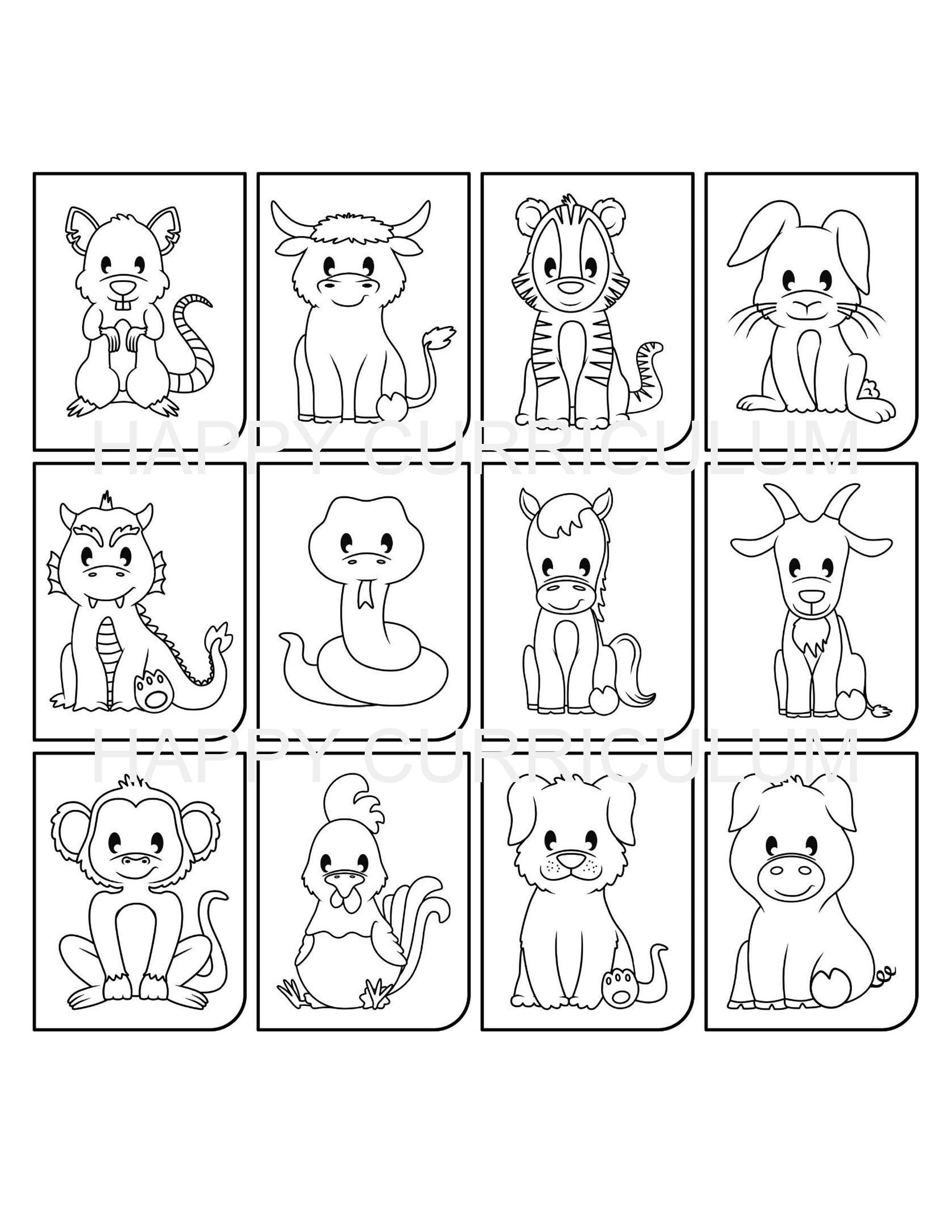 Chinese Zodiac Animals Coloring Pages for Kids & Adults